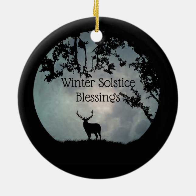 Winter Solstice With Elk and Moon Ceramic Ornament (Back)