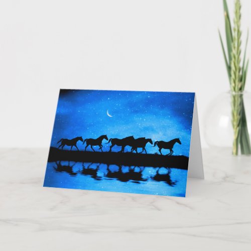 Winter Solstice with Horses and Nightsky Card