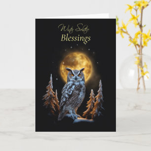 Winter Solstice with Owl and Moon Blessing Card