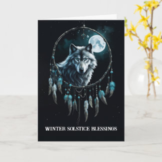Winter Solstice with Wolf in Dream Catcher Moon  Card