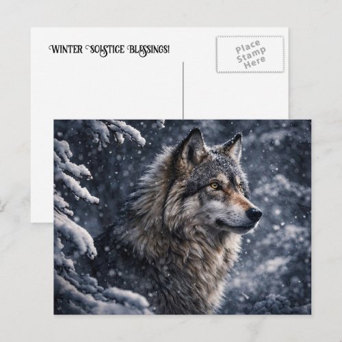 Winter Solstice Wolf Holiday Postcard