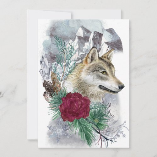 Winter Solstice Wolf  Mountains Pagan Sabbat Holiday Card