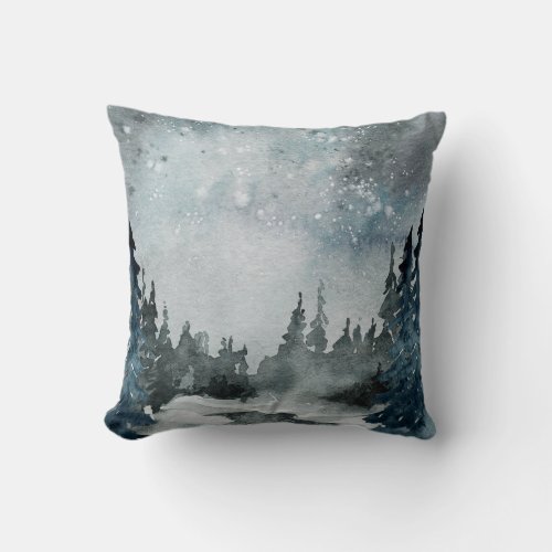 Winter Solstice Woodland Forest Night Sky Scene Throw Pillow