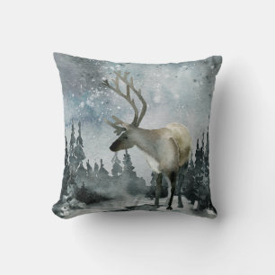 Winter Solstice Woodland Forest Stag Deer Throw Pi Throw Pillow