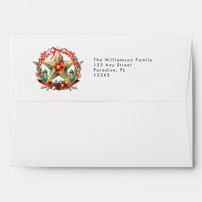 Winter Solstice Wreath Star Holiday Christmas Yule Envelope (Back (Top Flap))