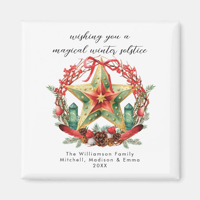 Winter Solstice Wreath Star Holiday Christmas Yule Magnet (Front)