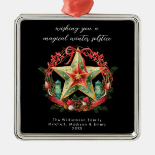 Winter Solstice Wreath Star Holiday Christmas Yule Metal Ornament