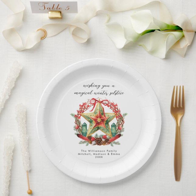 Winter Solstice Wreath Star Holiday Christmas Yule Paper Plates (Wedding)