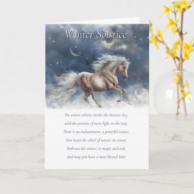 Winter Solstice Yule Blessing Poem Horse Card (Yellow Flower)