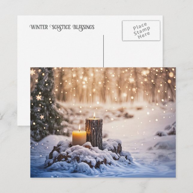 Winter Solstice Yule Candles in Snow Holiday Postcard (Front/Back)