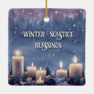 Winter Solstice Yule Candles in the Snow Ceramic Ornament