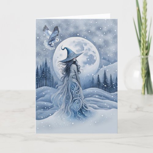 Winter Solstice Yule Folk Art Inspired Witchy Lady Card