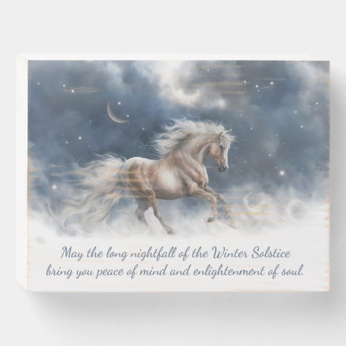 Winter Solstice Yule Horse and Crescent Moon Wooden Box Sign