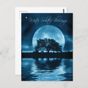 Winter Solstice Yule Oak Tree and Full Moon Postcard