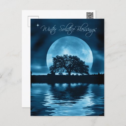 Winter Solstice Yule Oak Tree and Full Moon Postcard