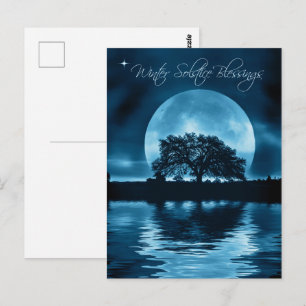 Winter Solstice Yule Oak Tree and Full Moon Postcard