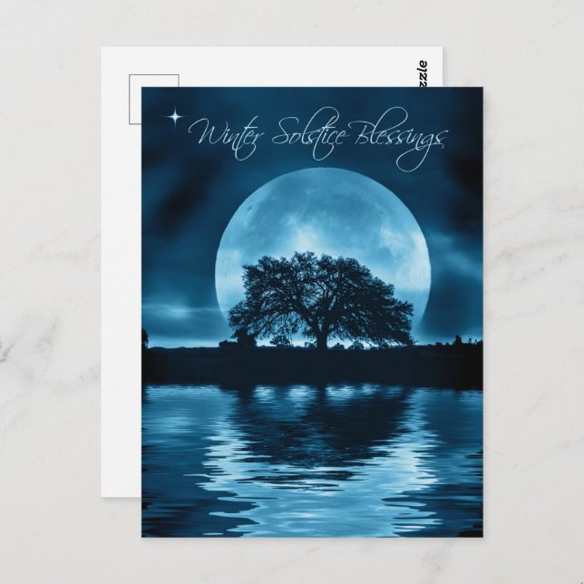 Winter Solstice Yule Oak Tree and Full Moon Postcard (Front/Back)