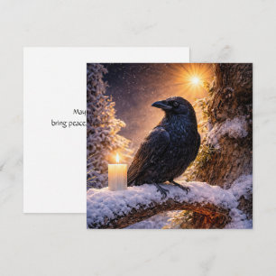 Winter Solstice Yule Raven and Snow