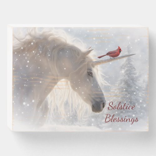 Winter Solstice Yule Unicorn Cardinal Holiday Wooden Box Sign