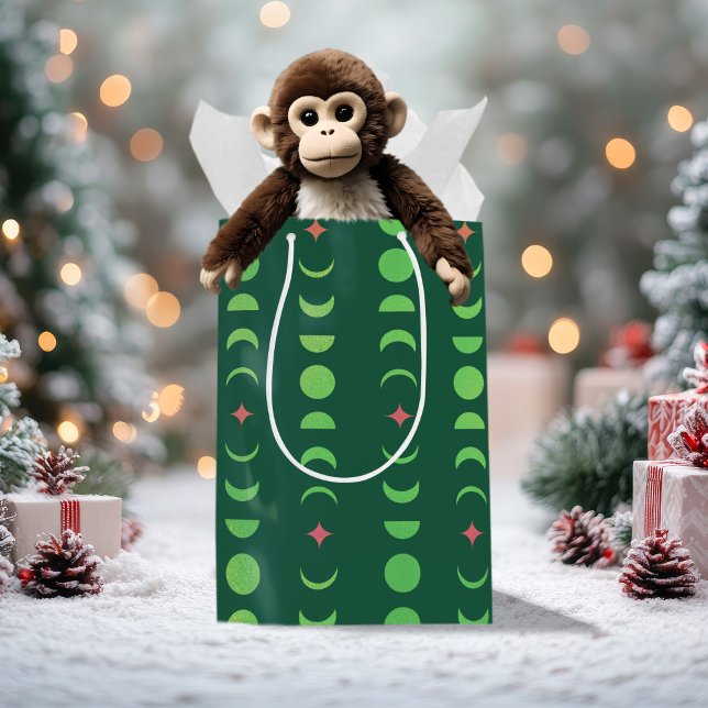 Winter Solstice Yule Wicca Moon Phases Red Green Medium Gift Bag (Creator Uploaded)