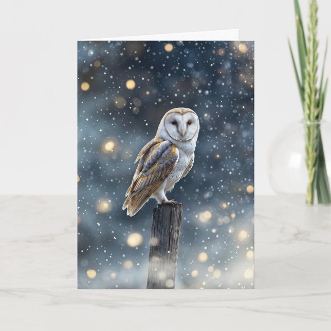 Winter Solstice Yule with Beautiful Owl with Snow  Card (Front)
