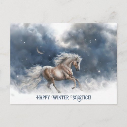 Winter Solstice Yule with Horse and Crescent Moon Holiday Postcard