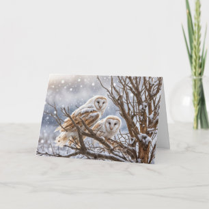 Winter Solstice Yule with Owls in the Snow Card