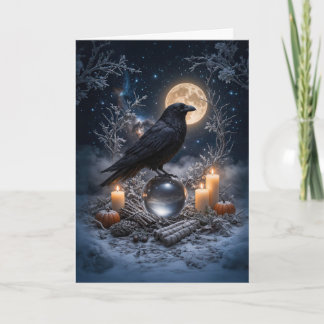 Winter Solstice Yule with Raven Snow Crystal Card