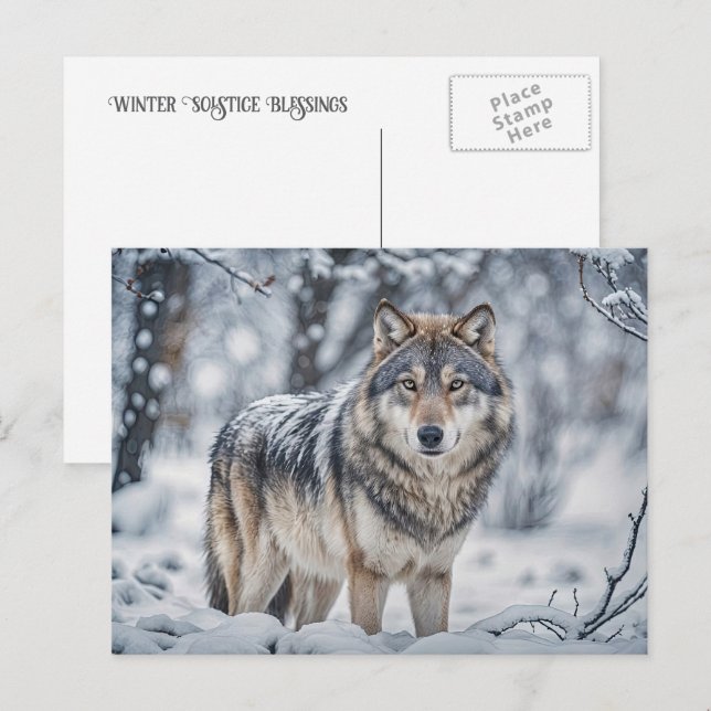 Winter Solstice Yule Wolf in Snow Wildlife Holiday Postcard (Front/Back)