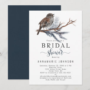 Winter Song Watercolor Bird Branch Bridal Shower Invitation