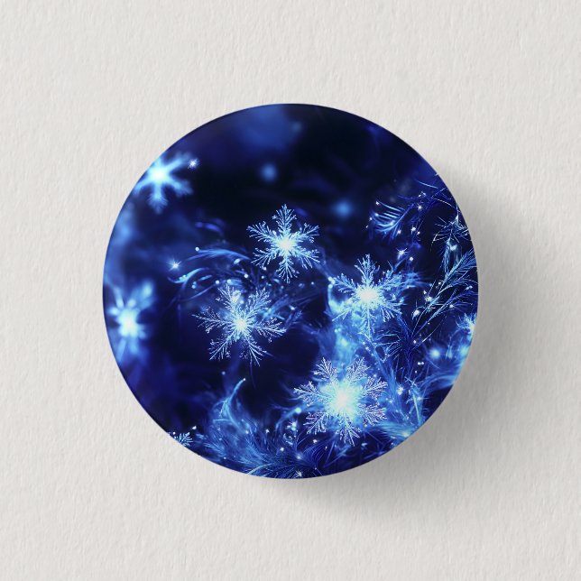 Winter Sparkle Blue Snowflakes Button (Front)