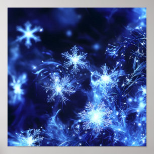 Winter Sparkle Blue Snowflakes Poster