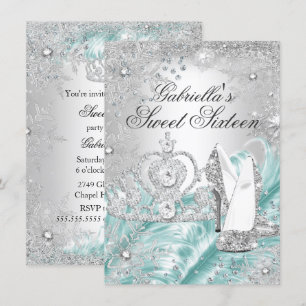 Winter Sparkle Snowflake Blue Sweet 16 Invite