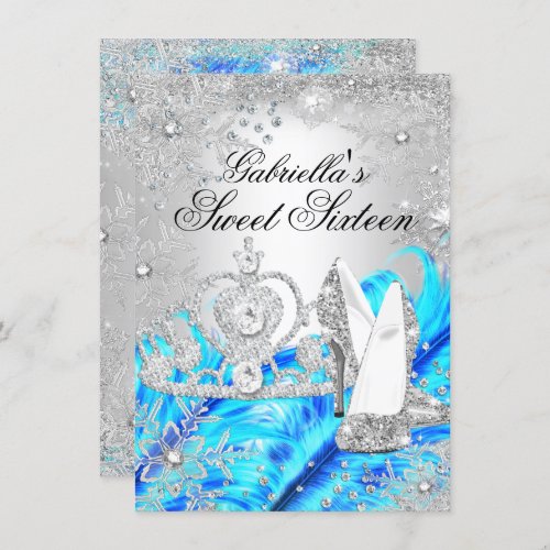 Winter Sparkle Snowflake Blue Sweet 16 Invite