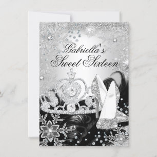 Winter Sparkle Snowflake Silver Sweet 16 Invite
