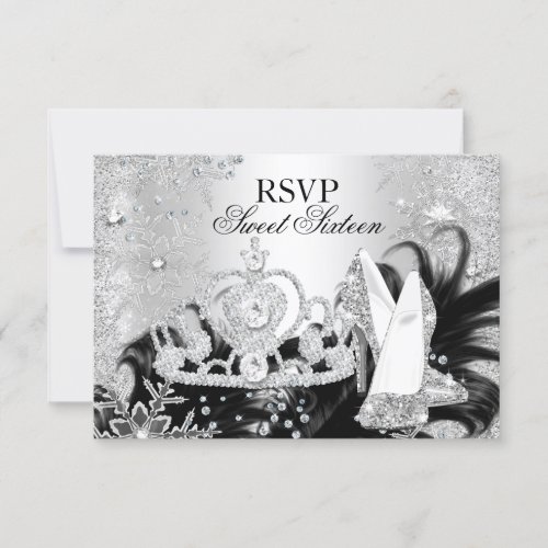 Winter Sparkle Snowflake Silver Sweet 16 RSVP Invitation