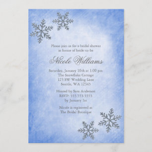 Winter Sparkle Snowflakes Blue Bridal Shower Invitation
