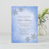 Winter Sparkle Snowflakes Blue Bridal Shower Invitation (Standing Front)