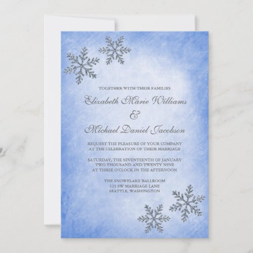 Winter Sparkle Snowflakes Blue Wedding Invitations