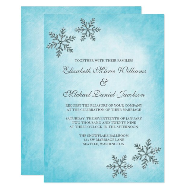 Winter Sparkle Snowflakes Teal Wedding Invitations