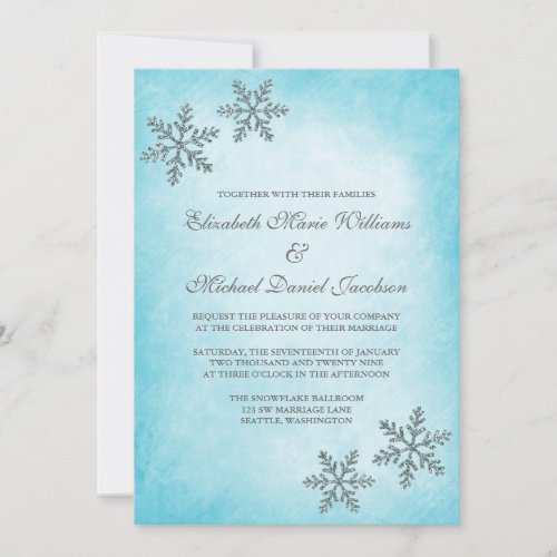 Winter Sparkle Snowflakes Teal Wedding Invitations