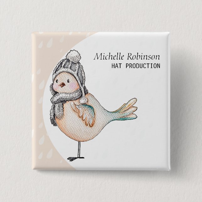 Winter Sparrow Hat Production Monogrammed Button (Front)