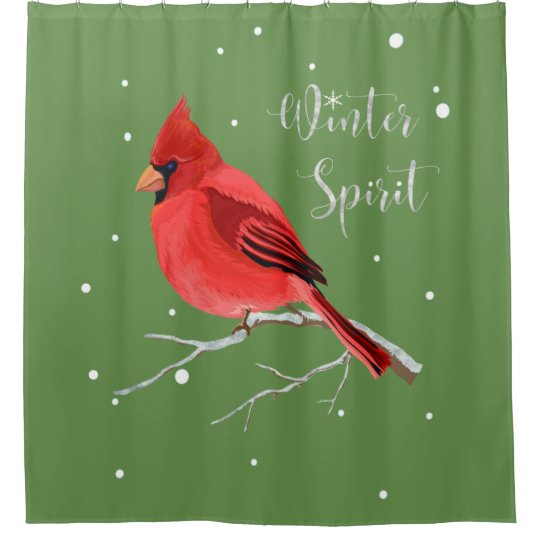 Winter Spirit Red Cardinal Christmas Bird Shower Curtain