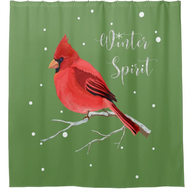 Winter Spirit Red Cardinal Christmas Bird Shower Curtain (Front)