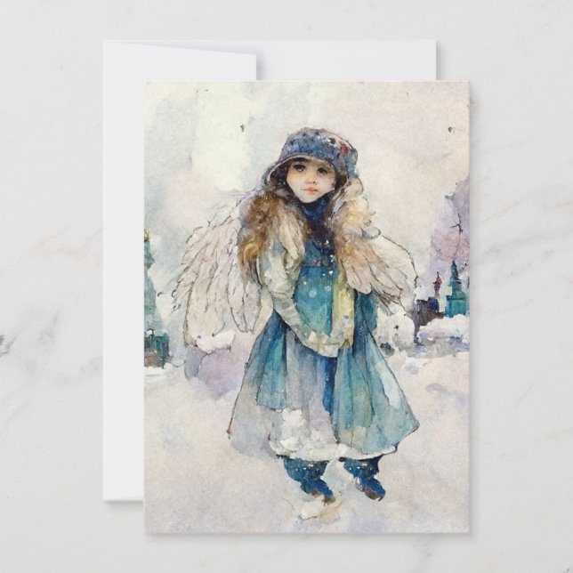Winter Spirit Watercolor Angel Art Note Card (Front)
