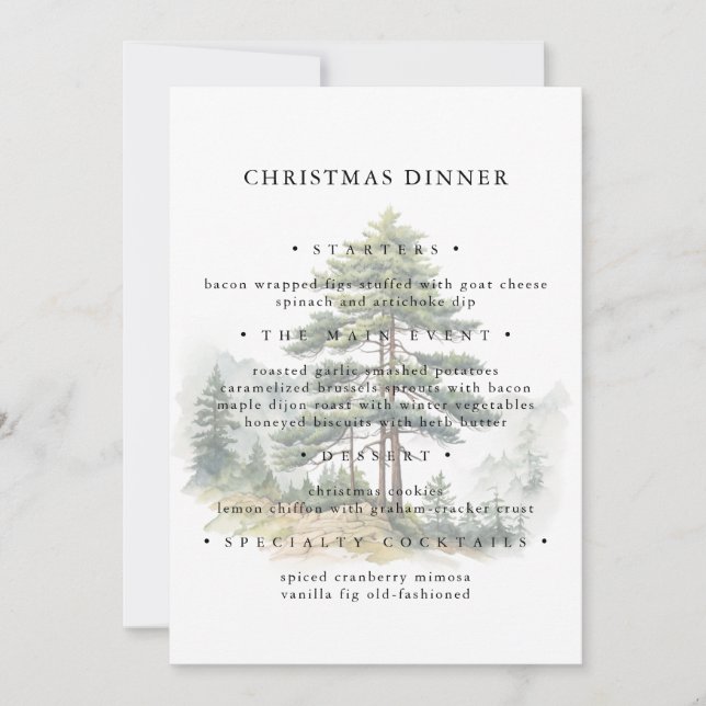 Winter Splendor Christmas Tree Holiday Menu Invitation (Front)