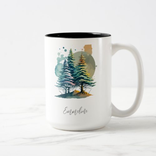 Winter Splendor Pine Personalized Christmas Coffee Two_Tone Coffee Mug
