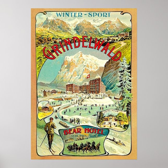 Winter sport in Grindelwald, Switzerland, mosaic Poster (Front)