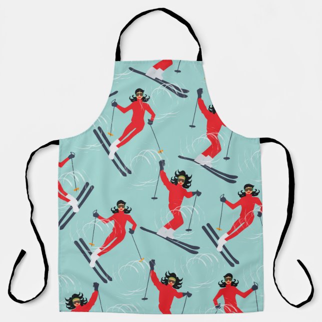 Winter sport seamless pattern. Young beautiful wom Apron (Front)
