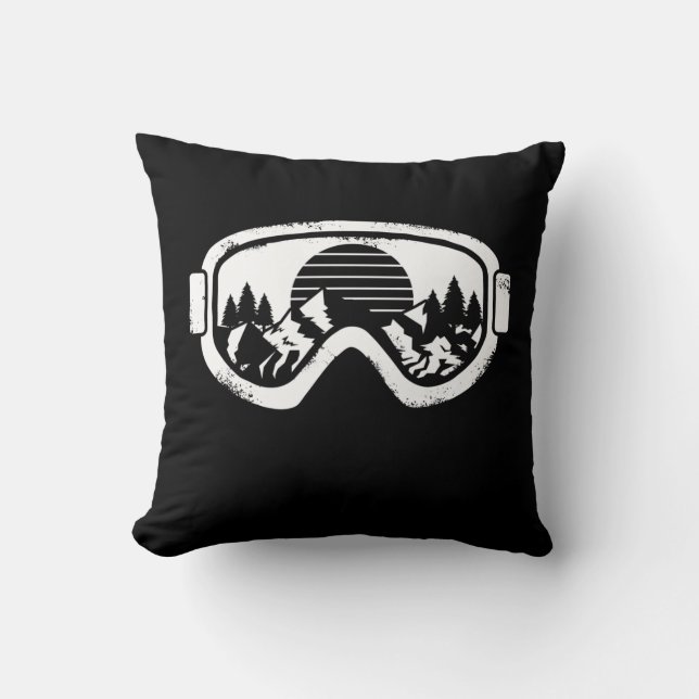 Winter Sport Ski Snowboard Snow Landscape Goggles Throw Pillow (Front)
